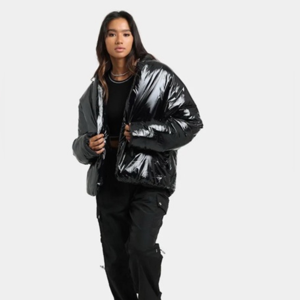 Unisex Club Paradise Shiny Black Puffer Jacket